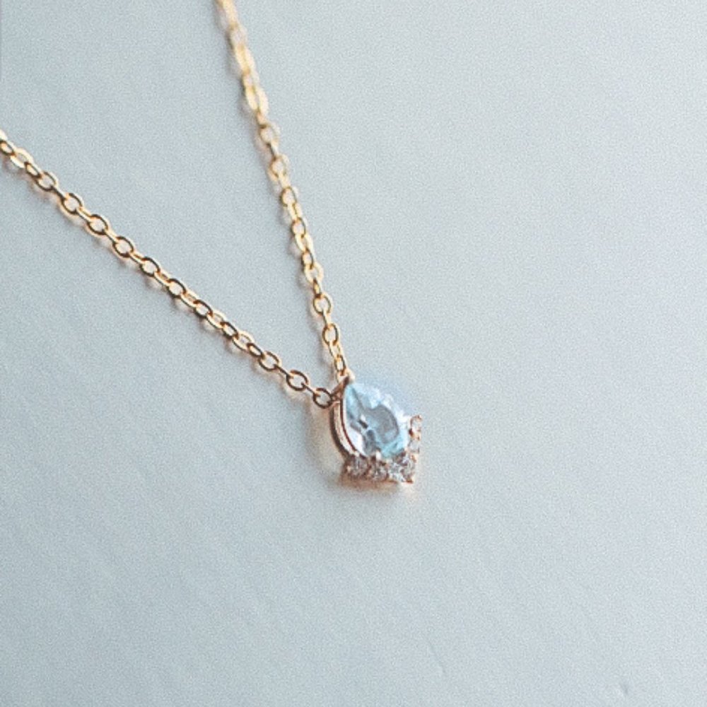 Aquamarine Blue Authentic London Topaz Stone Necklace Natural Gemstone Chain - Picture 4 of 10